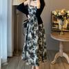 Ink Painting Retro Small Floral Tube Top Suspender Skirt Women's Clothing Summer New Product Waist Design Sense Fashion Temperament Long Dress