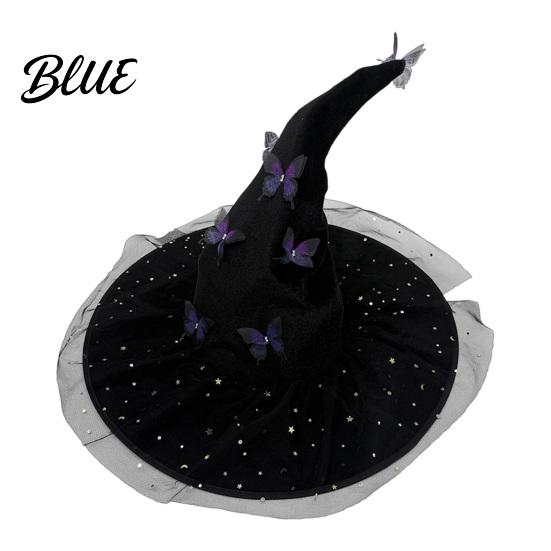 Black Cosplay Hats Glitter Sequins Halloween Hat Witch for Women Women Large Mesh Wizard Reusable Dressing Props with Butterfly
