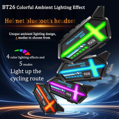 BT26 LED Motorcycle Headset with Smart Lighting System, ANC Technology, 25H Battery, 2-in-1 Mic for All Helmets, 500M Intercom