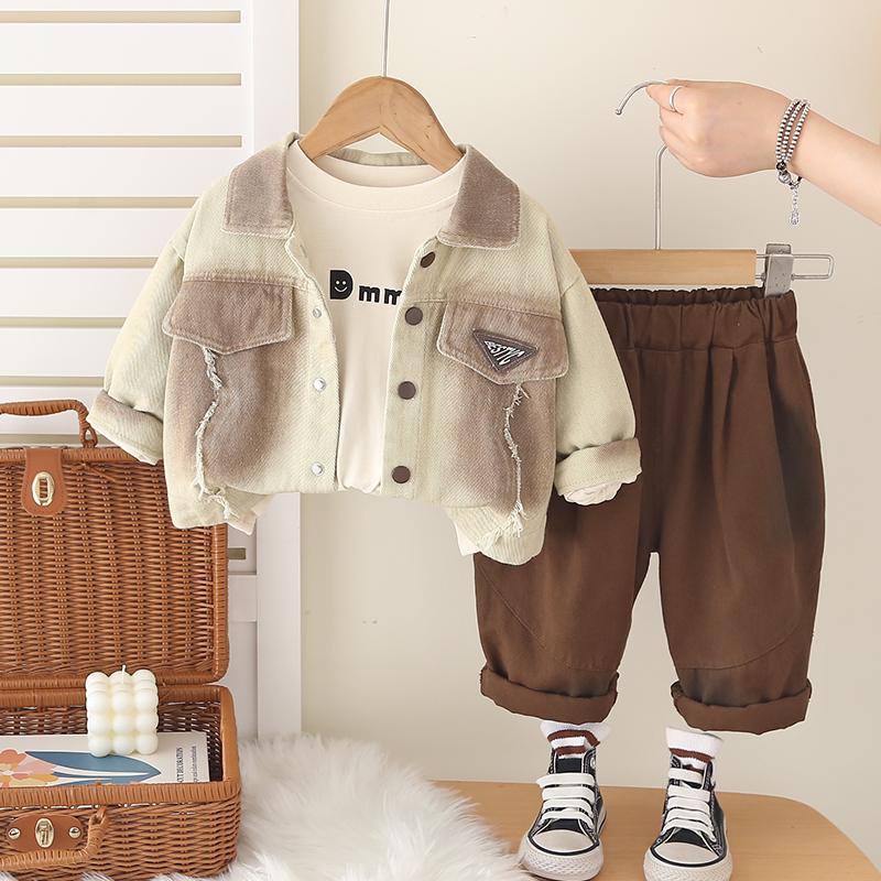 

Комплект детской одежды из трех предметов, Детская джинсовая куртка с градиентом, Повседневный комплект с брюками с длинными рукавами, Красивый и универсальный XXL хаки