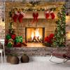 Christmas Tree Tapestry Christmas Gift Fireplace Snowflakes Santa Claus Winter Farmhouse Decoration Kitchen Wall Blanket
