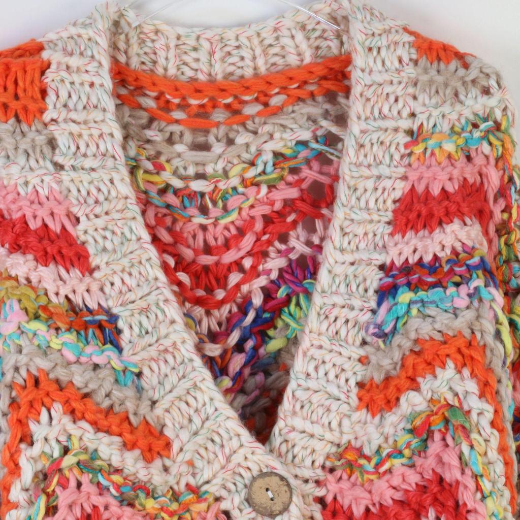 European-American Trendy Rainbow V-Neck Cable Knit Cardigan Sweater - Autumn & Winter Loose Fit for Women.