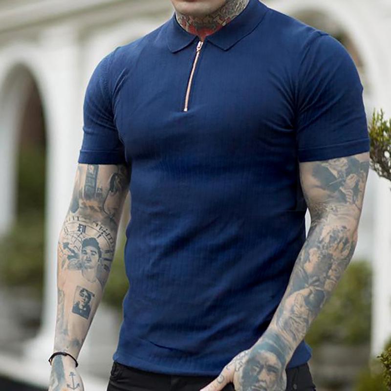 Men's Polo Shirts Casual Slim Fit Workout Shirts Quarter-Zip Mock Neck Basic Breathable  Shorts Sleeve Golf Shirts for Men Summer Collared T-Shirts