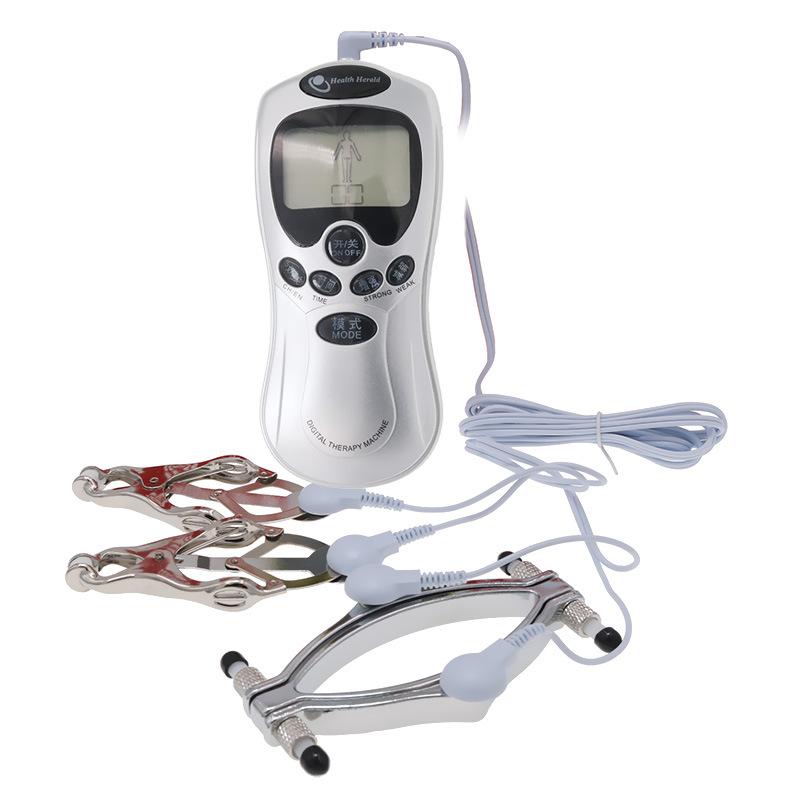 Electric Shock Nipple Clamp Yin Clip Combination Suit Female Sexy Alternative Climax Couple Game Interactive Playing Tool