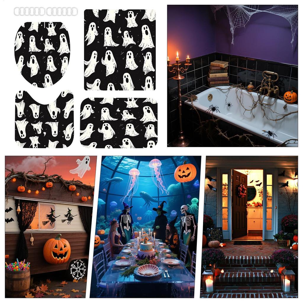 Halloween Bathroom Curtains Spooky Bathroom Ghost Curtains Horror Home Accent For Hotel Restaurant RV Apartment Rental
