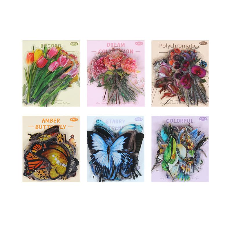 Yuezhen Retro Nature Sticker Pack: Flowers & Butterflies for Children's Handbooks