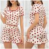 European Summer Heart Print Ruffled Pajama Set: Sweet Short Sleeve Women's Home Wear