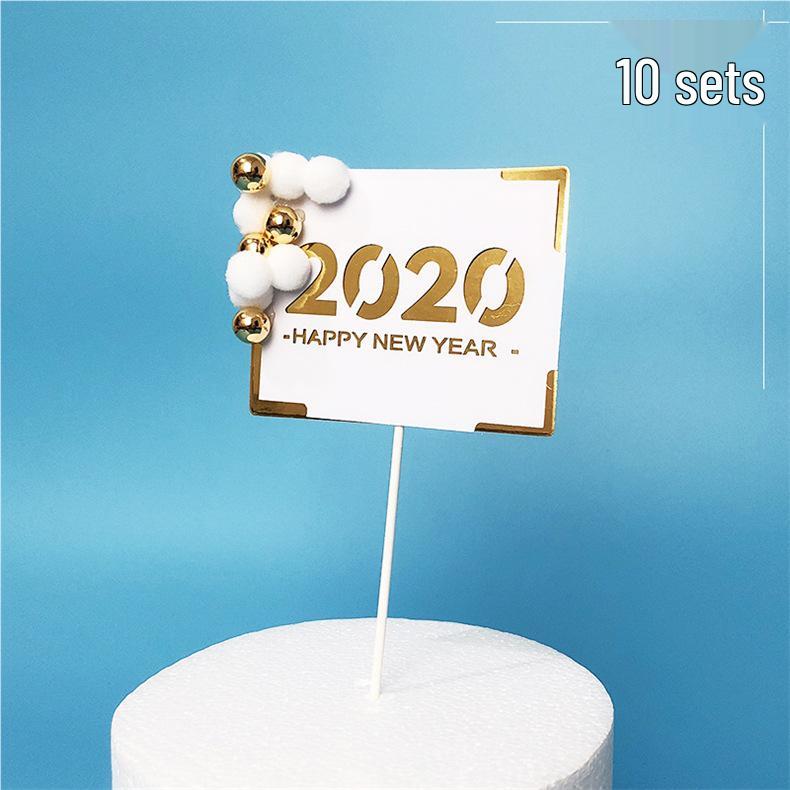 2020 New Year Cake Topper: Red and White Pompon Decoration