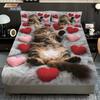 3pcs Valentine's Day Romantic Love Cute Cat Printed Chipless Bed Sheet Set Multi Size Bedroom Bed Cover Holiday Decoration
