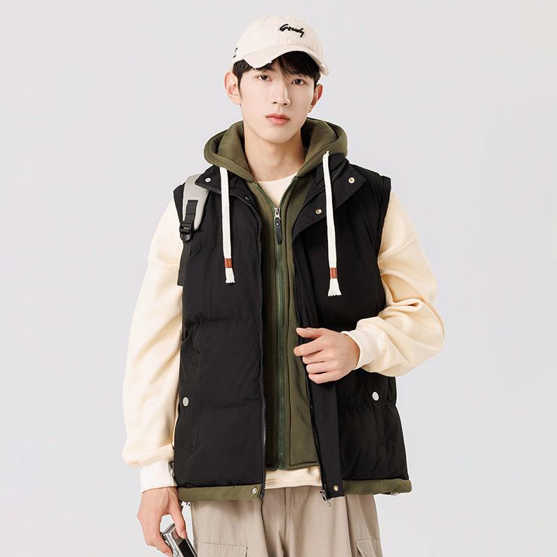 

Youth graphene down cotton jacket vest men s autumn and winter middle school students fake two loose couple hooded jacket L