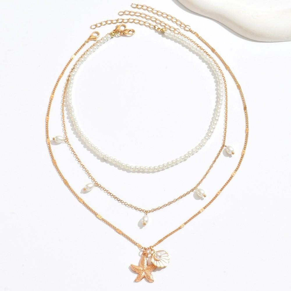 Elegant Tassel Charm Choker Metal Clavicle Chain Fashion Starfish shells Necklace