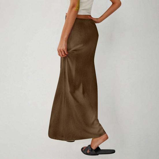 Maxi sukně v boho stylu s vysokým pasem, nastavitelnou stahovací šňůrkou, dlouhá sukně s rozparkem vzadu, jednobarevná, sukně pro office lady
