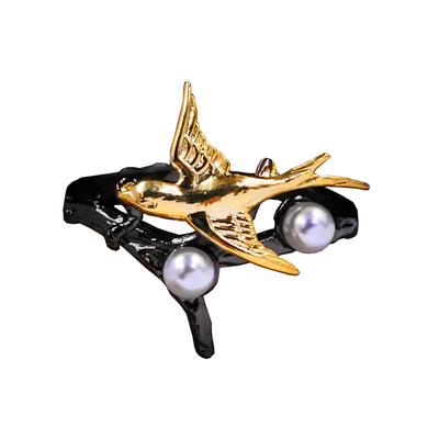 Exquisite Hummingbird Pearl Black Gold Ring Ladies Ring Party Jewelry Engagement Gift Bird Magpie Women's for Ring