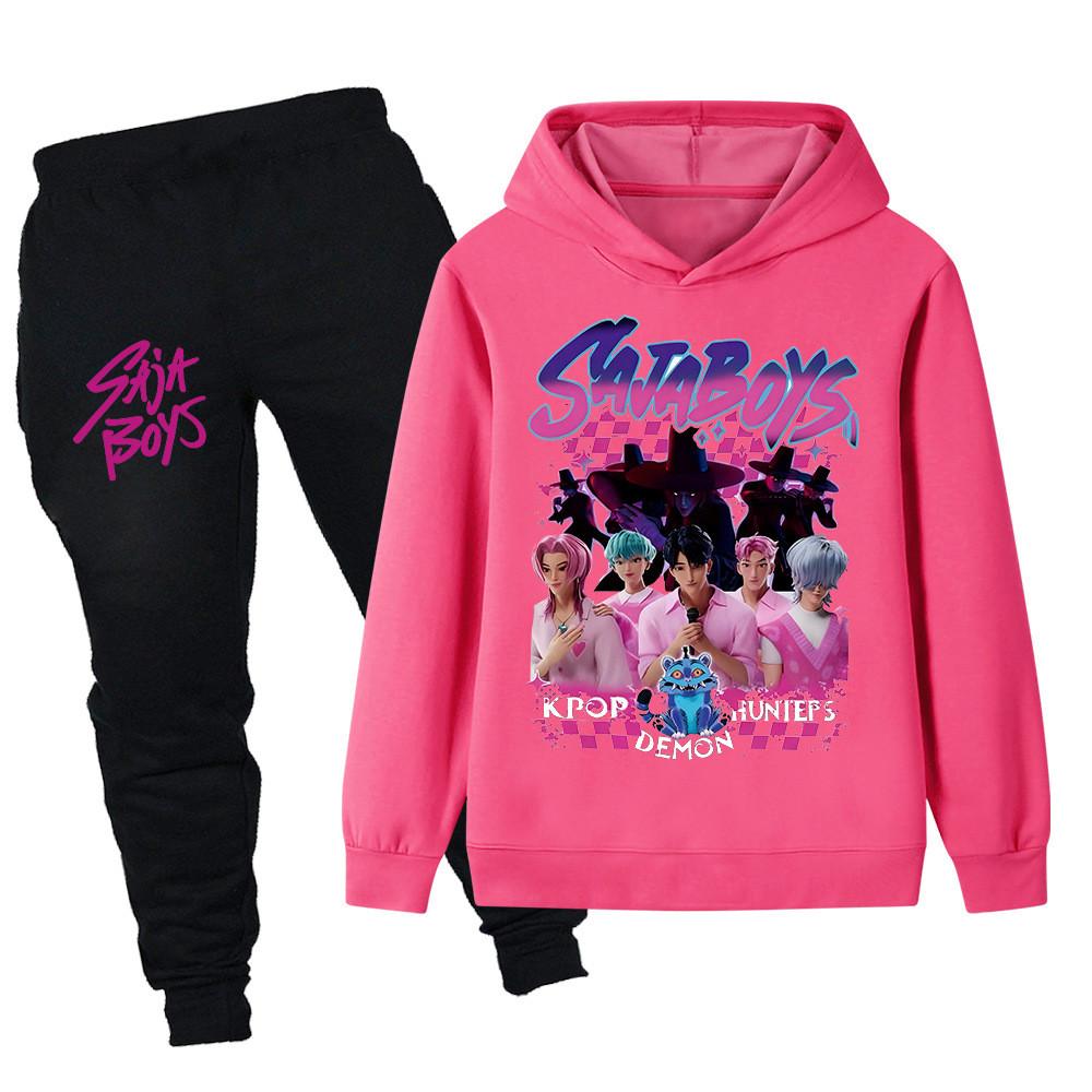 PB1229 Kinder Jungen Mädchen Kpop Mira Zoey Rumi Sajaboys Print Langarm Kapuzenpullover Hose Hosen Kleidung Sets