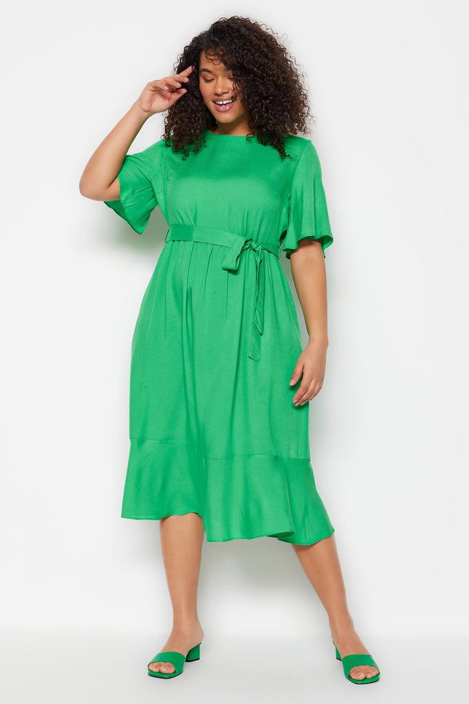 Modisches, lässiges, kurzärmliges Midi-Braun-A-Linien-Webkleid für Damen