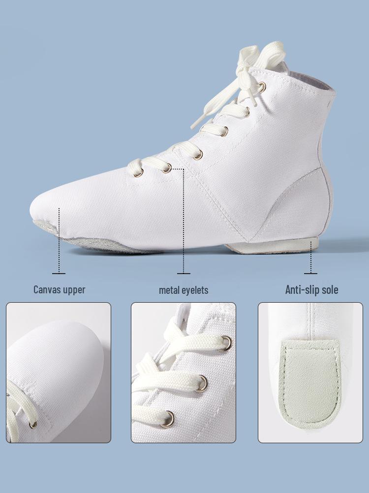 White Canvas High-Top Jazz Dance Shoes for Women & Men - Soft Sole Ballet Training Boots