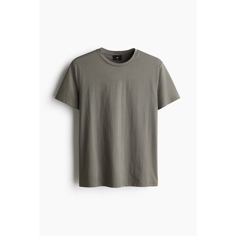 

HM Men s and Women s T-shirt Autumn Simplicity Shoulder Pima Cotton Fine Rib round-Neck Short Sleeve Tops 1101074 Deep Khakis Green 041 165/84(XS)