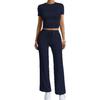 2025 Women's Spring Solid Color Casual Two-Piece Set: Short Sleeve & Long Pants