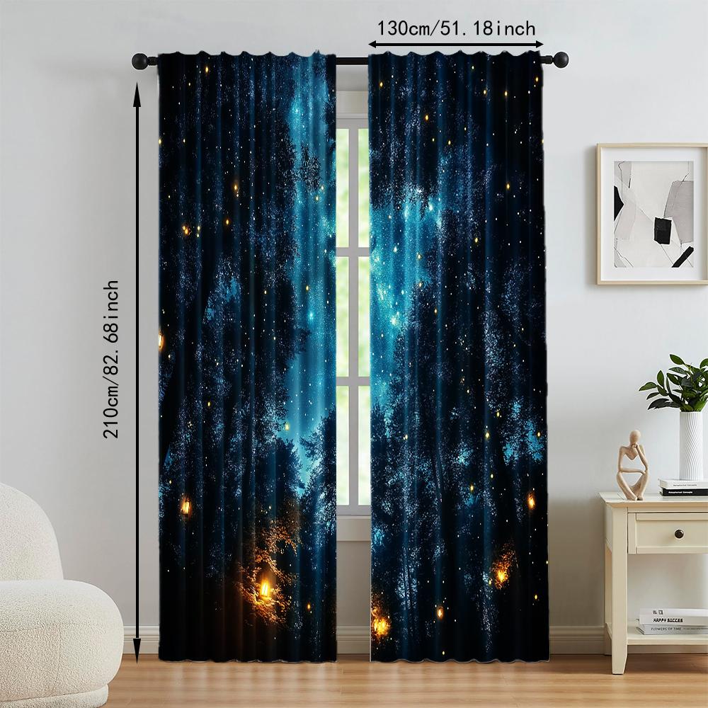 Set Of 2 Versatile Polyester Transparent Curtains Home Decoration Starry Night Forest Use Bedrooms Living Rooms Curtain Ideal For Sitting Room