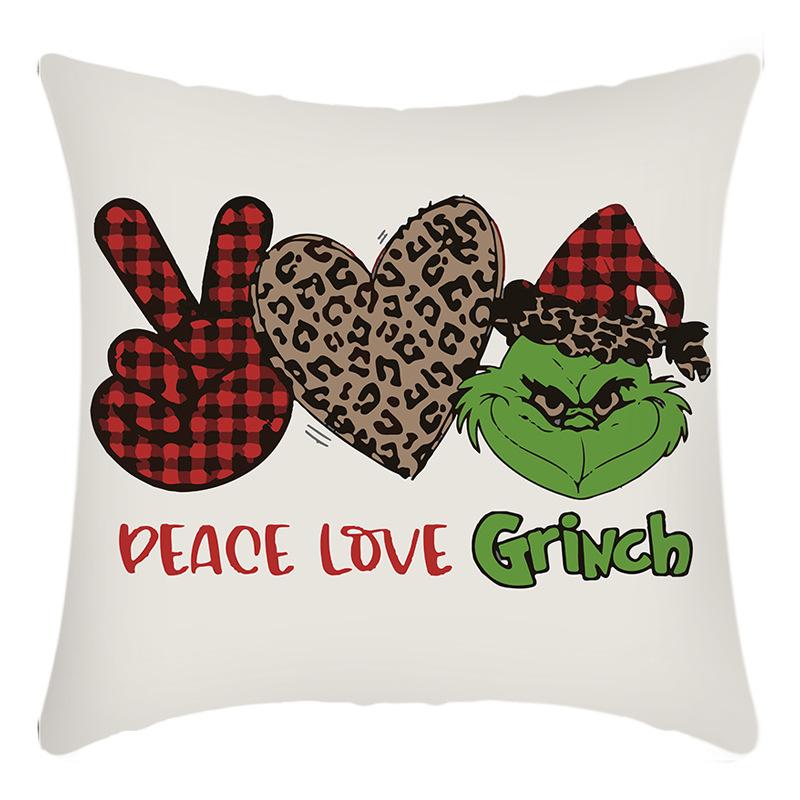 Grinch Linen Throw Pillowcase Holiday Sofa Office Cushion Pillowcase Green Furry Christmas Pillowcase