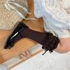 Breathable Cotton Hosiery Socks for Girls Toddler Stretchy Knee High Socks Puff Edge Lace Bows Socks for Autumn Spring