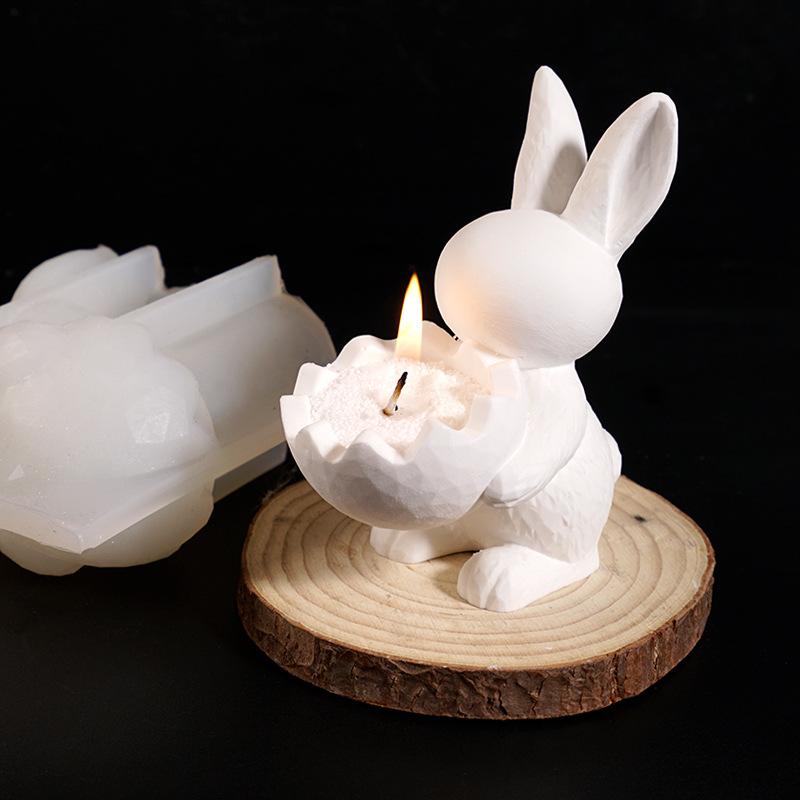 Egg Cup Mold White Eggshell Candle Holder Bunny Egg Tray Festive Easter Bunny Mold For Garden Decoration Party Supplies Home