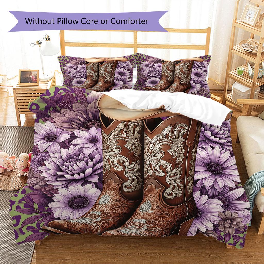 CowboyBoots Pattern Bedding Quilt Set Quilt Cover Pillowcase Home Decoration Birthday Gift (1 * Duvet Cover + 2 * Pillowcase, Without Core)