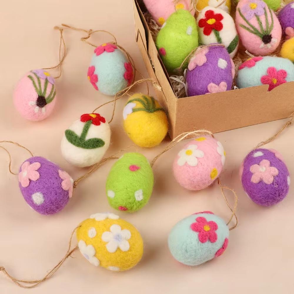 12dílný Velikonoční závěsný vajíčko s květinovým bodkovaným vzorem DIY Velikonoční vajíčkové ozdoby Dětský dárek