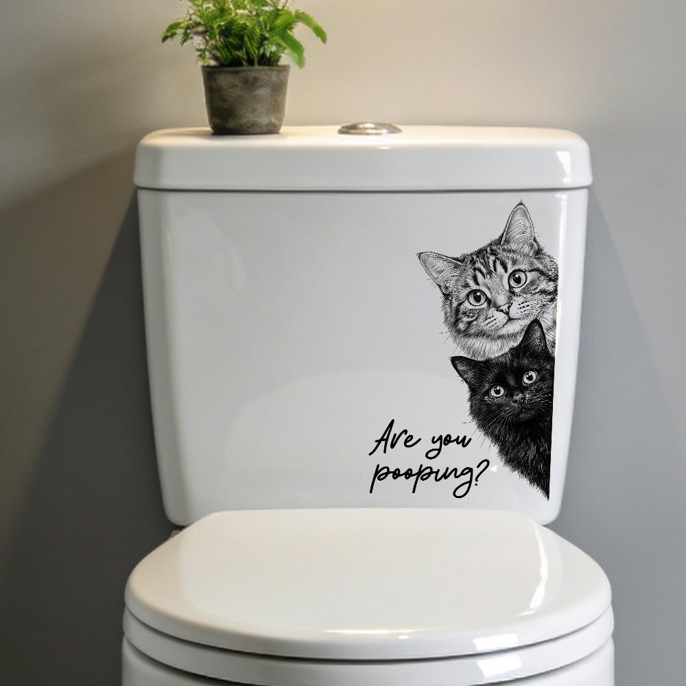 Adesivo Divertente Cartone Animato Asino e Gatto Impermeabile per Coperchio WC e Decorazione Parete Bagno