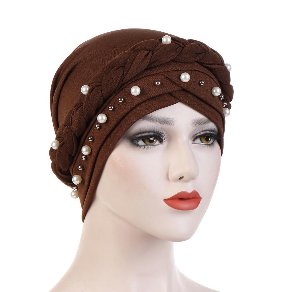 

Milk Silk Pearl Studded Headscarf with Braid кавовий