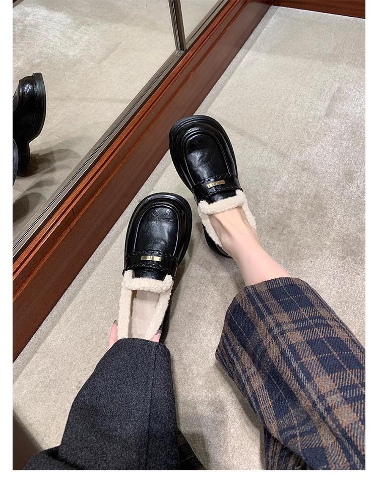 Shoes heightened lazy velvet square round head woven one pedal fluffy loafers 35