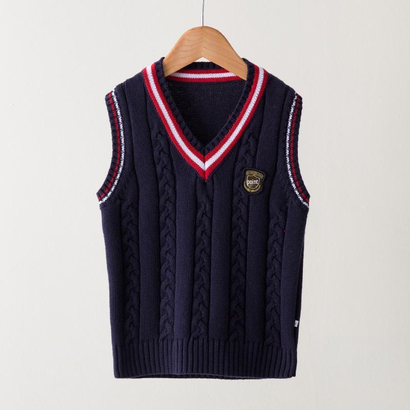 

Children s Preppy Style Cotton Sweater Vest - Spring/Autumn School or Kindergarten Uniform 150cm темно-синий