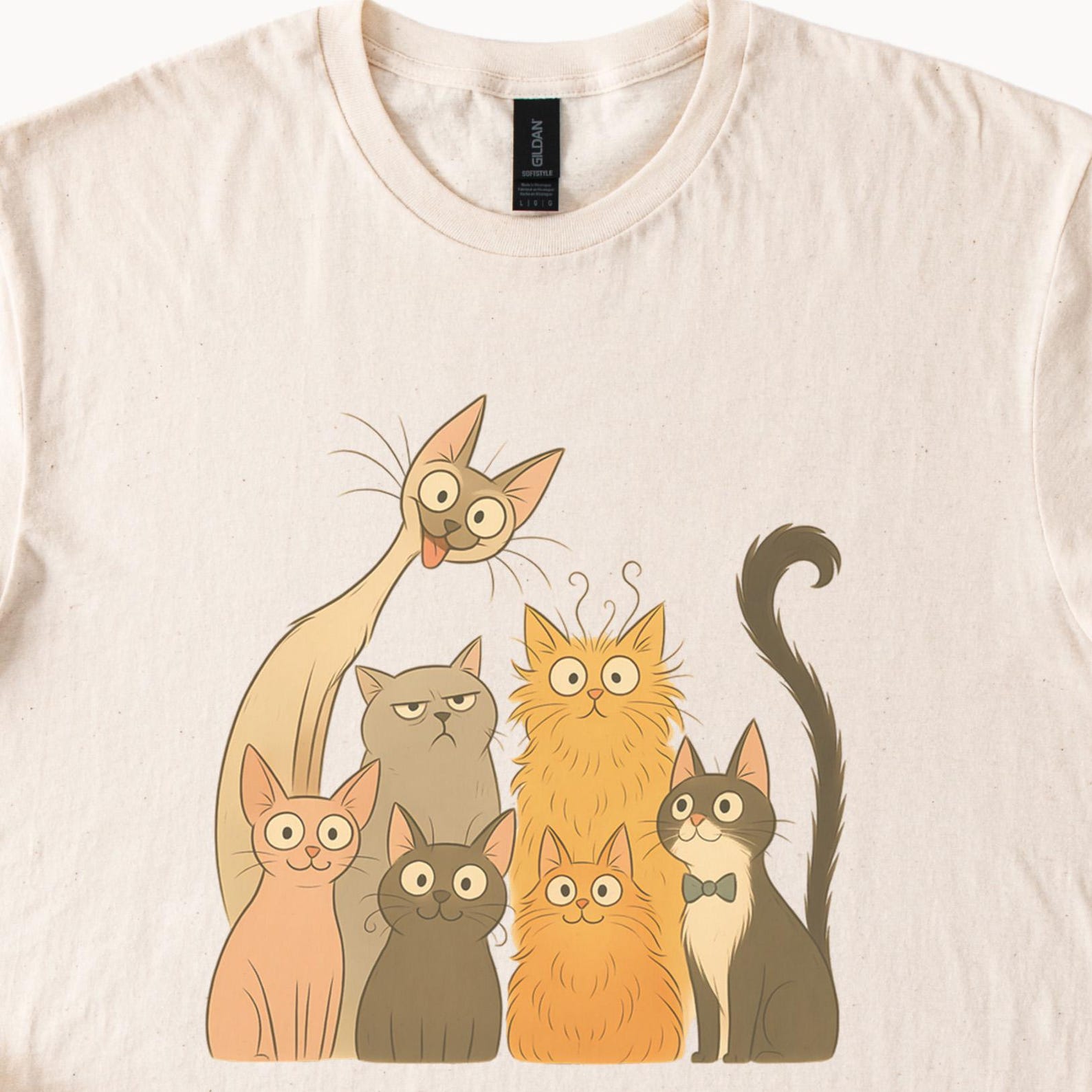 Funny Cartoon Cats Graphic T Shirt Cute Quirky Cat Lovers Gift Playful Feline Group Illustration Soft Animal Tee Unique Cat Art Shirt 100