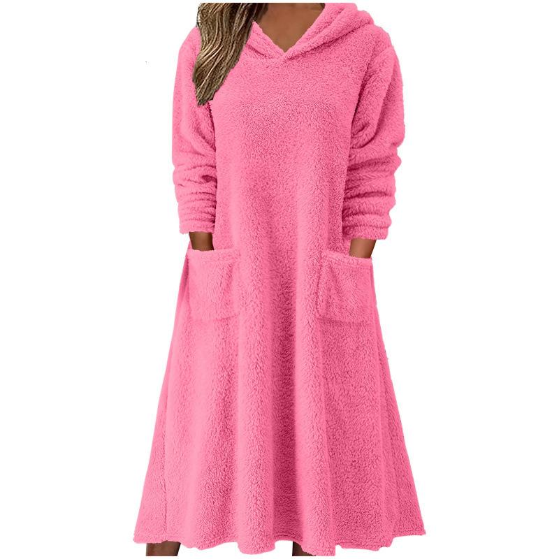 2025 Cross-border New Autumn and Winter European, American and Amazon, Loose Casual Fluff Hooded Long-sleeved Dress Loungewear