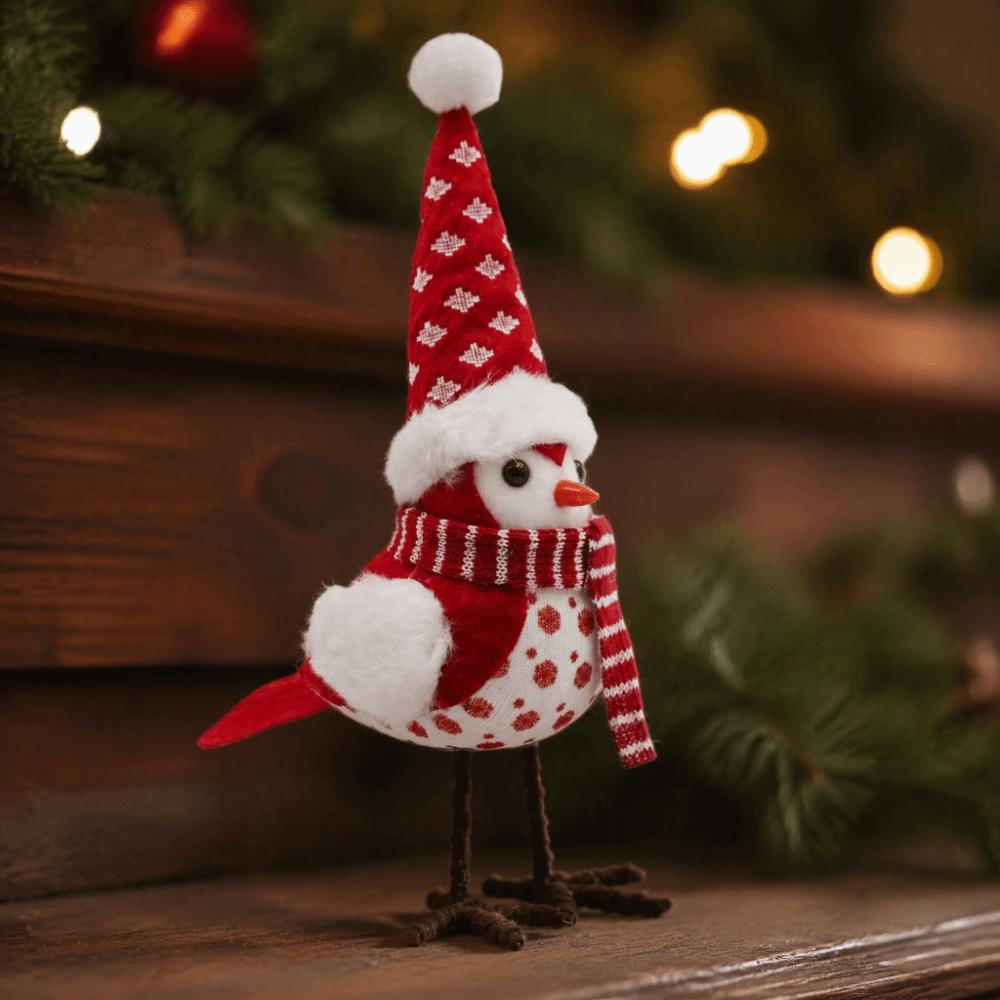 Standing Christmas Bird Figurines with Hat Festive Bird Statue Table Decoration