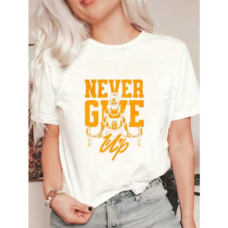 

Черная футболка оверсайз Никогда не сдавайся Фитнес Женщина Поднимает штангу Графический принт Мотивационная цитата Тренировка в зале Спорт Повседневная одежда XXXXL белый