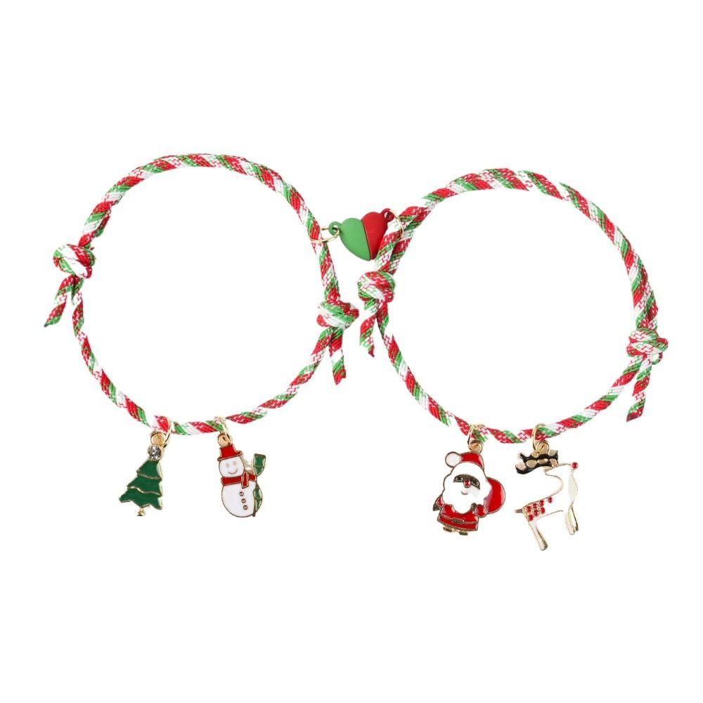 2pcs/set Christmas Tree Merry Christmas Bracelet Mistletoe Couple Xmas Bracelet  Christmas Gift