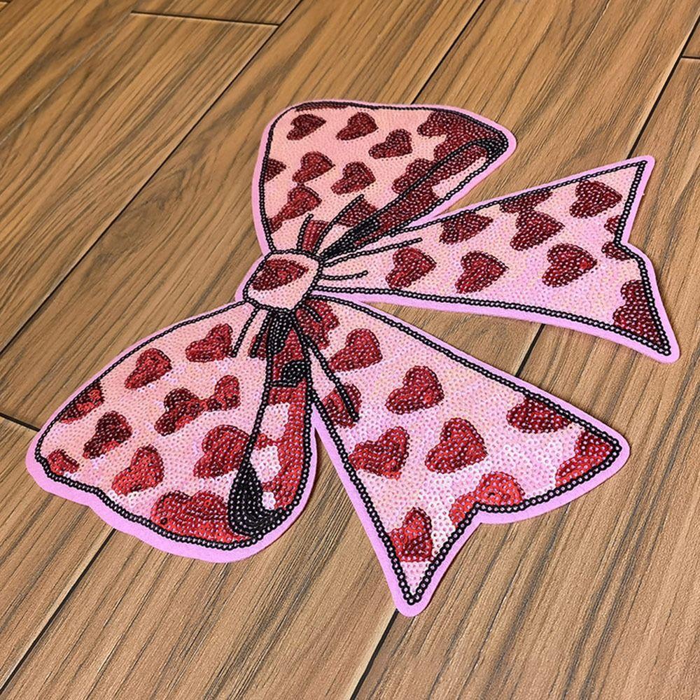 1 Piece New 24*25cm Sequins Clothing Patches Shining Red Heart Bow Iron On Sequins Sticker DIY Clothes Patch