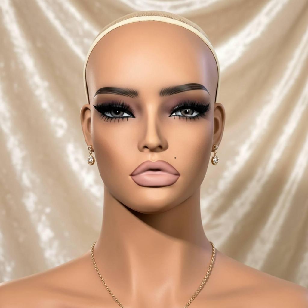 Mannequin Display Bust SkinTonedToned Hairpiece Smooth Head with Shoulders