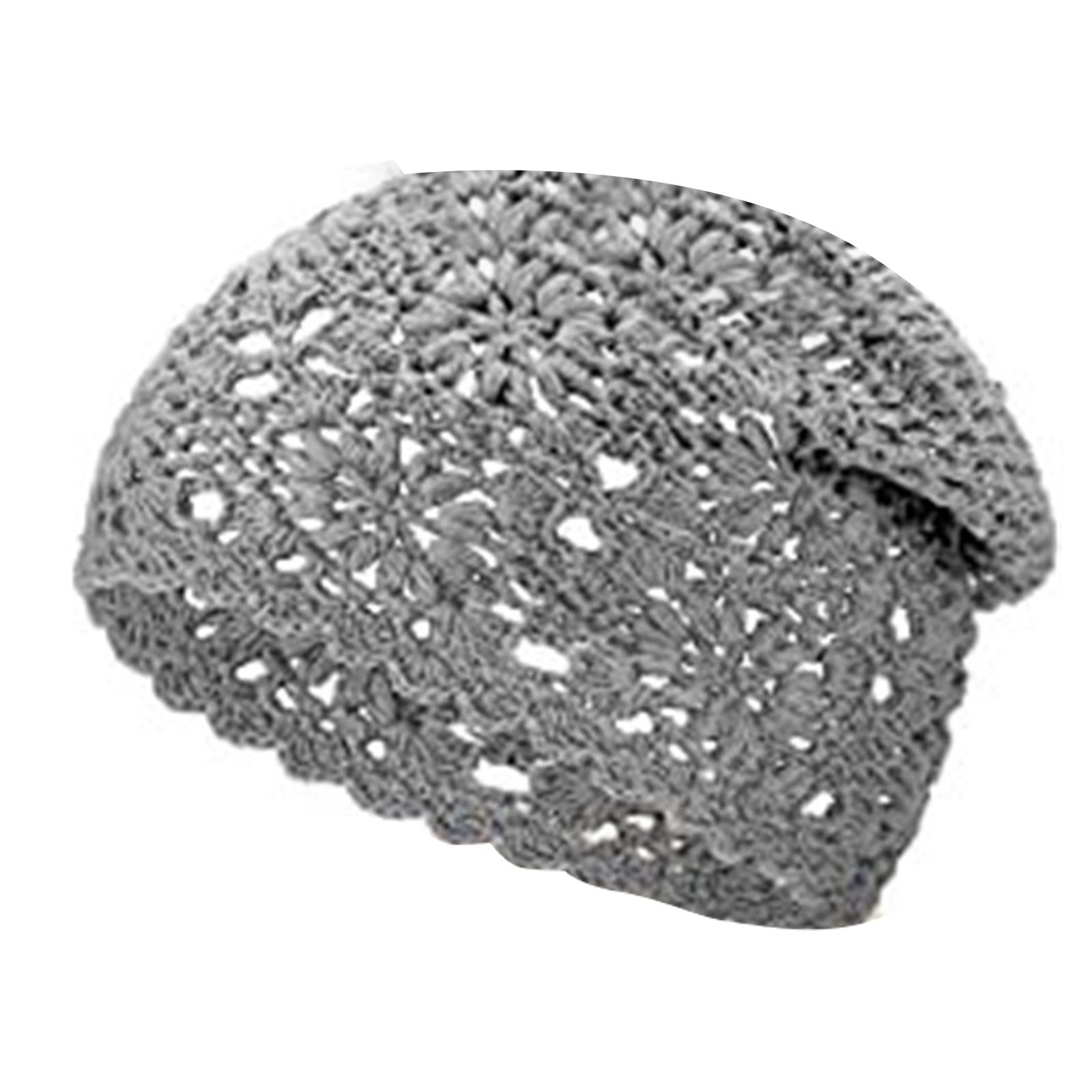 

Crochet Slouchy Beanie Hat Handmade Knit Cutout Floral Skull Cap Cotton Knitted Breathable Summer Hats for Women сірий