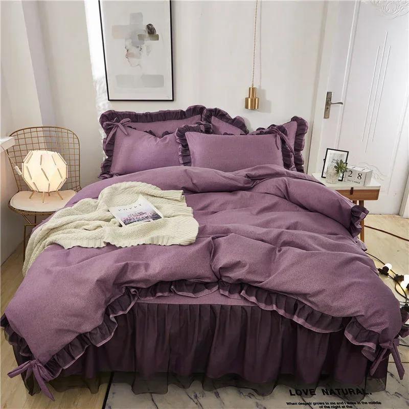Luxury Black Princess Bedding Sets Kawaii Bed Skirt Sheet Pillowcase Fashion Girl Duvet Cover 4 Pieces Home Decoration