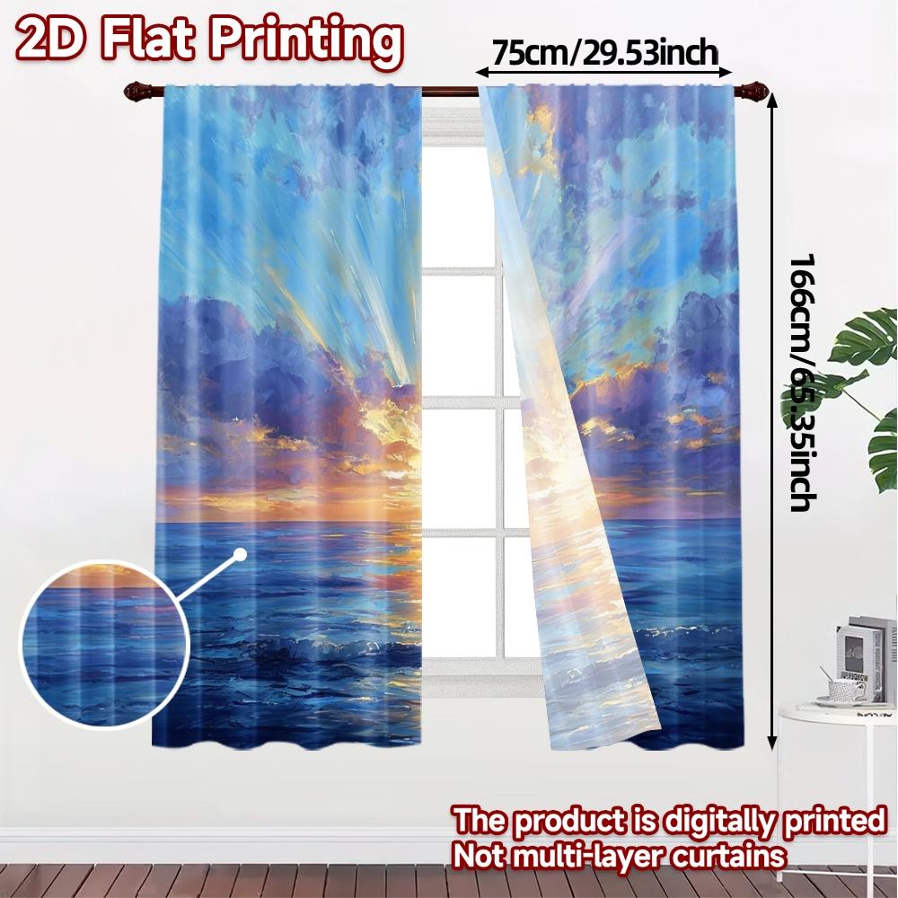 Flat Printing Curtains Without Rod Oceandawn Chic Fabric Thermal Insulation Blackout Set Of 2 Made Polyester