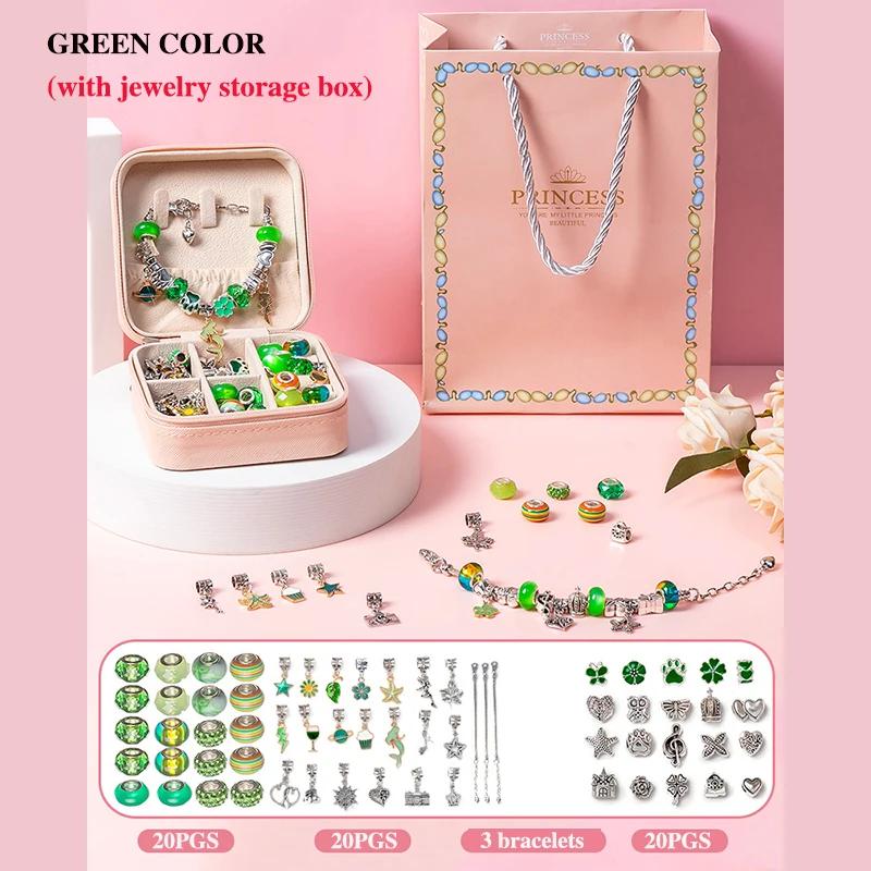 DO IT YOURSELF Beaded Bracelet Kit Featuring Storage Box Ideal for Girls Gift Idea Acrylic European Large Hole Beads Handmade Do It Yourself Jewelry