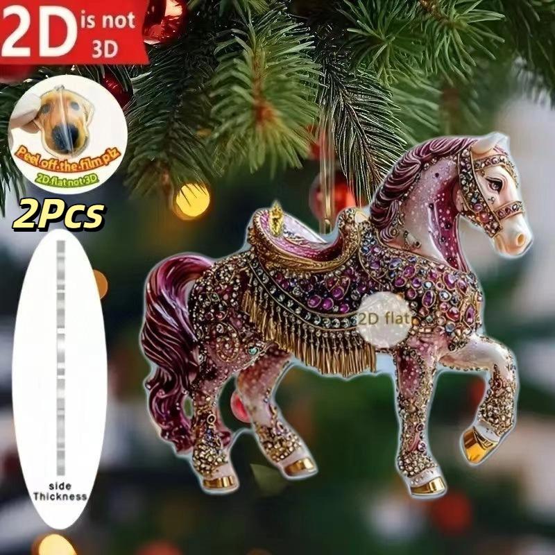 2/3/8Pcs Christmas 2D Flat Acrylic Horse Keychain Pendant Home Decoration Gift Festive Aesthetic Car Hanging Ornament Keychain