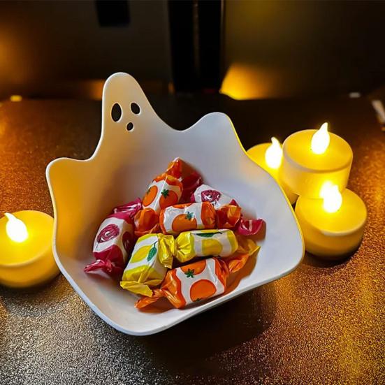 Ghost Candy Bowl Spooky Serving Tray for Snacks Cheese Fruits Creative Plastic Platter Dish Halloween Party Supplies