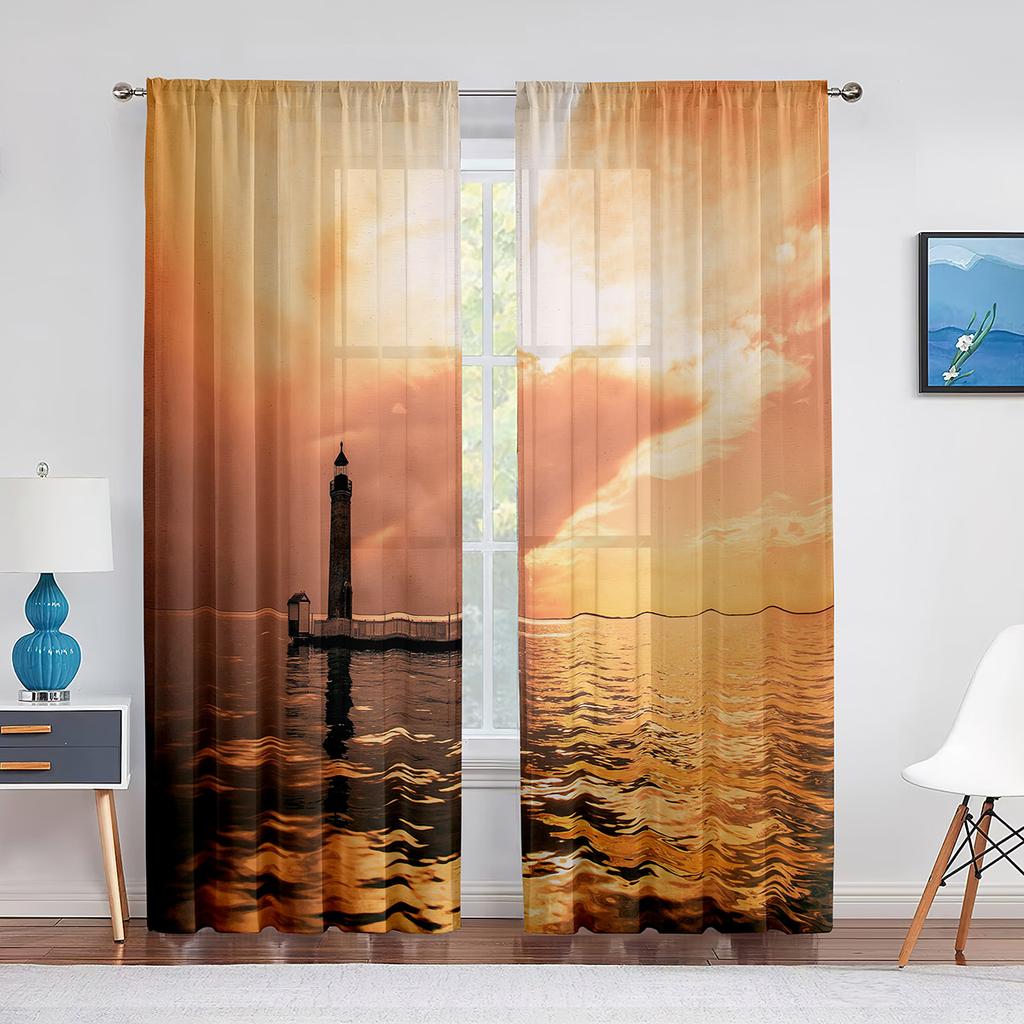 Far Peisaj Marin Apus de Soare Stânci Perdele Tulle pentru Dormitor Moderne Transparente Voile Decor Acasă Draperii Fereastră Bucătărie
