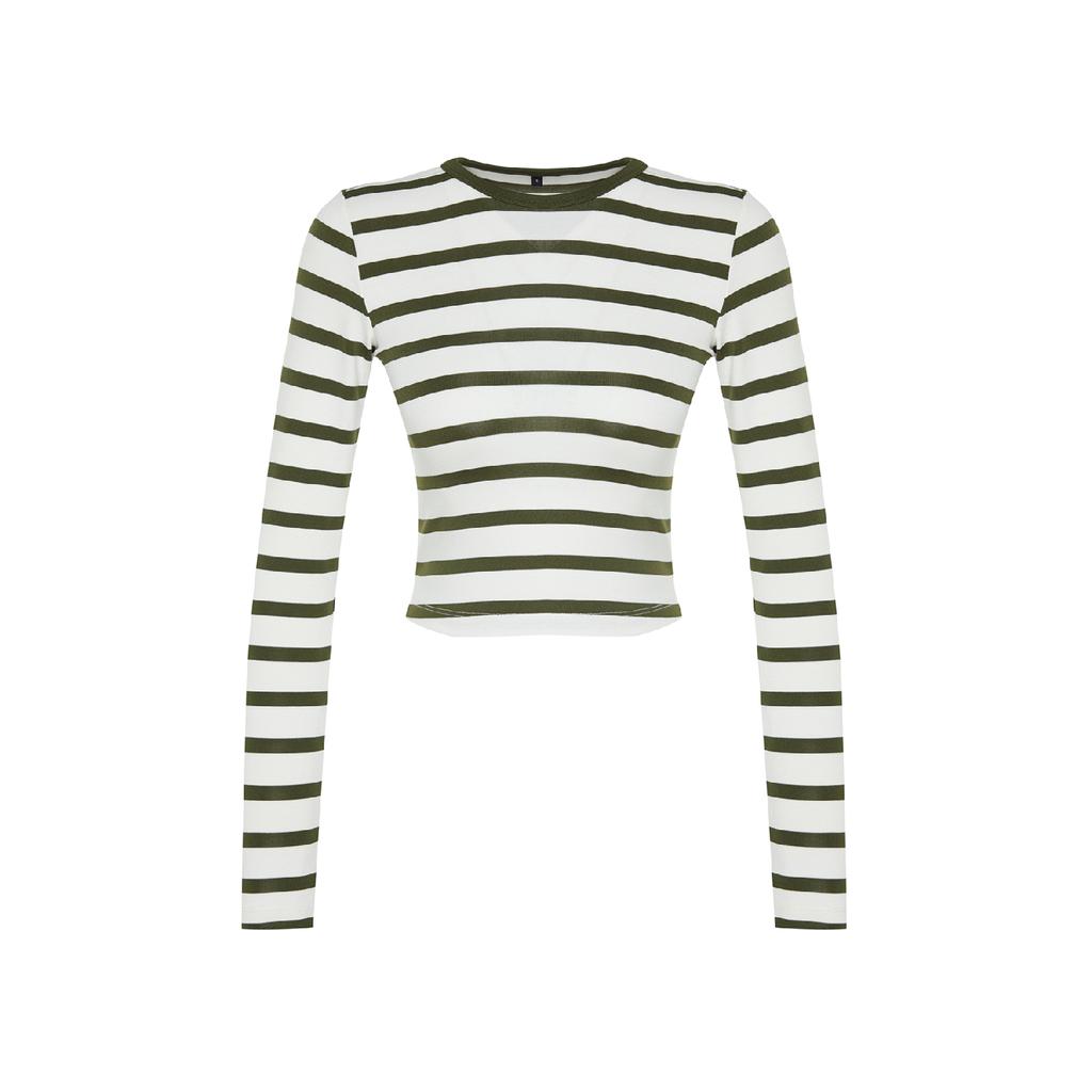 Bluză tricotată elastică cu dungi negre din țesătură moale din viscoză Twoaw24bz00048