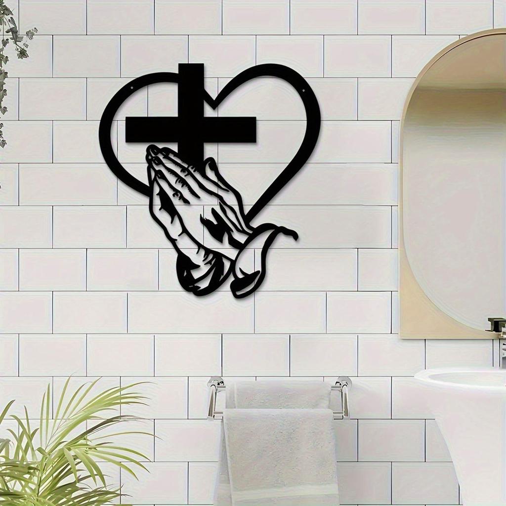 Christian Wall Sculpture Religion Spiritual Ornament Metal Heart Wall Art Decoration For Dining Room Entryway Living Room Patio