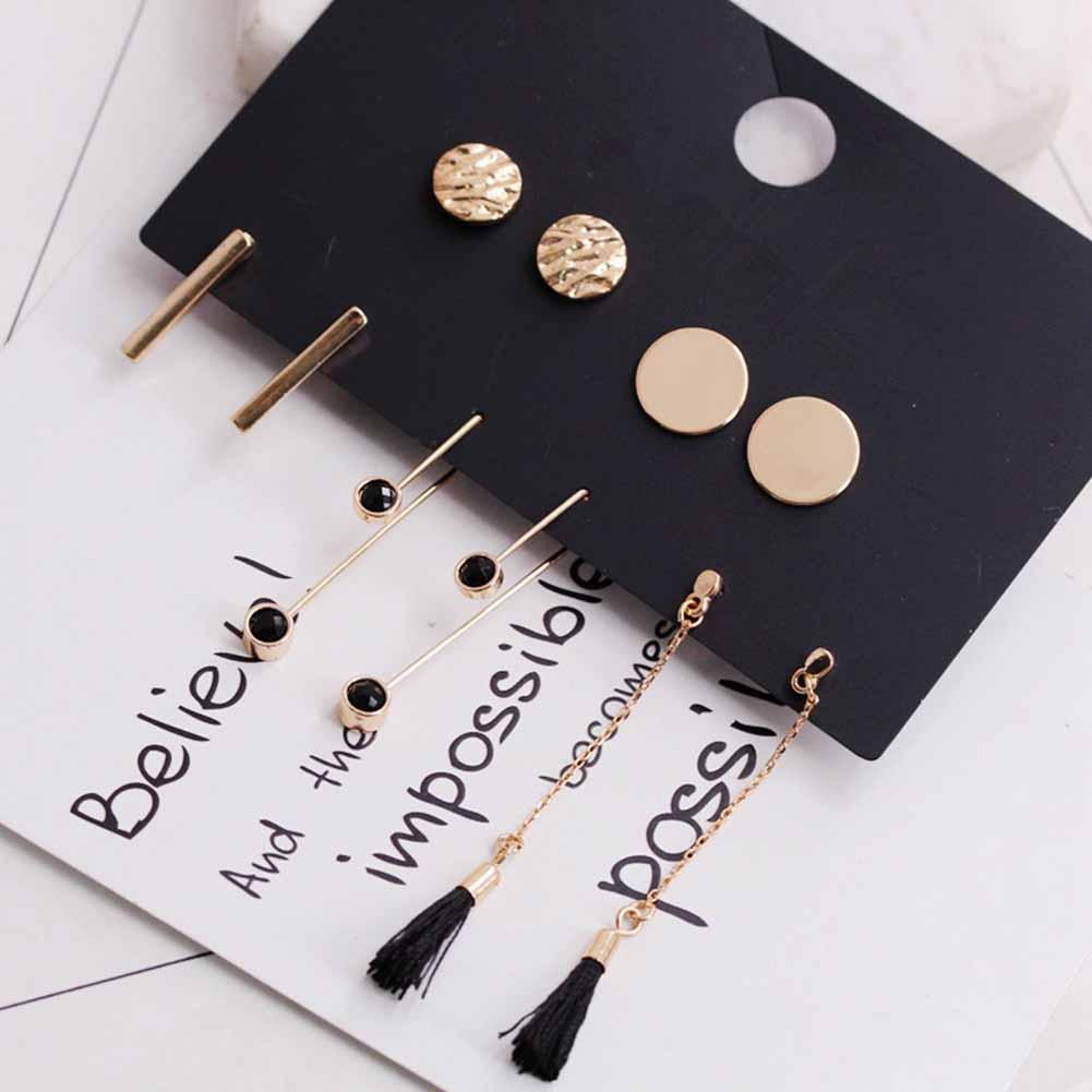 5 Pairs/set Women Fashion Long Tassel Round Stud Earrings Set