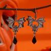 Gothic Punk Sliver Color Vampire Bat Red Teardrop-shaped Pendant Dangle Earrings for Women Halloween Witch Ghost Bride Jewelry